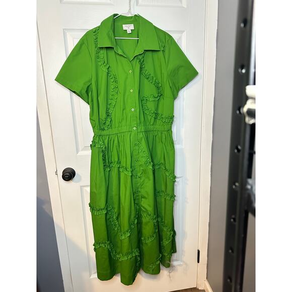 kate spade Dresses & Skirts - Kate Spade Target Shirt Midi Dress XXL Green Ruffle Ribbon Coast shirtdress